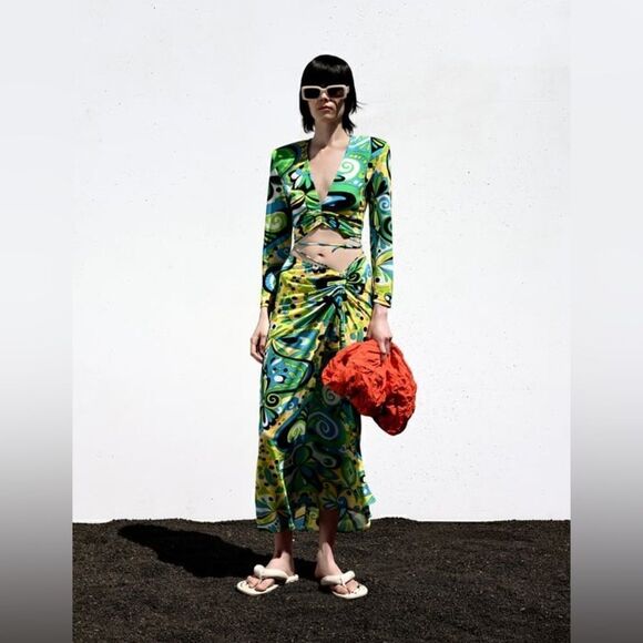 ZARA DRAPED PRINTED SKIRT - Picture 3 of 8